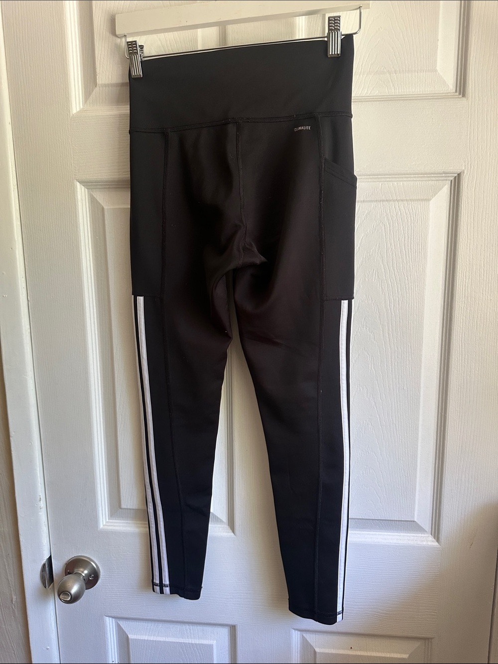 adidas Black Leggings with White Side Stripes - Picture 2 of 3